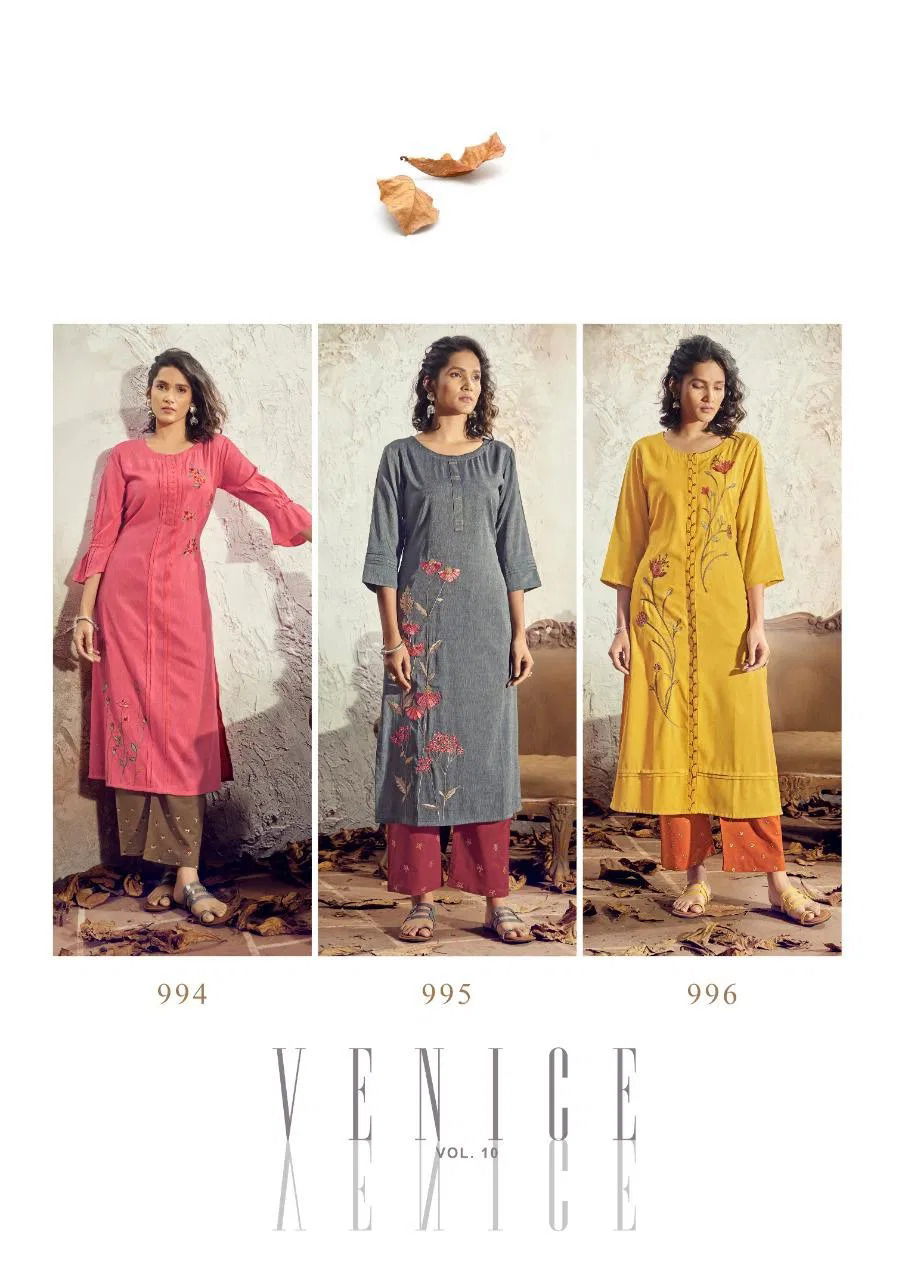 Vink Venice 10 Latest Festive Wear Pure Staple Viscose Handloom Kurtis With Bottom Collection
